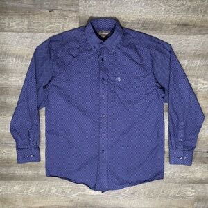 Ariat Men’s M Western Button Down Shirt Purple Geometric Logo Sleeve Cotton